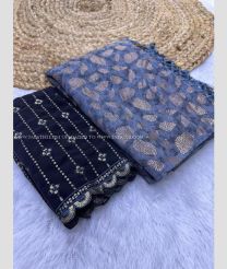 Dark Navy Blue and Grey color Georgette sarees with all over foil with jacquard prisom design -GEOS0013652