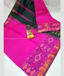 Pink and Black color Tripura Silk handloom saree with plain with big pochampally ikkat border design -TRPP0008504