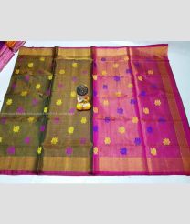 Oak Brown and Pink color Uppada Tissue handloom saree with all over tissue nakshthra buties design -UPPI0001420