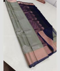 Grey and Navy Blue color soft silk kanchipuram sarees with all over handwoven big buties with unique collection design -KASS0000964
