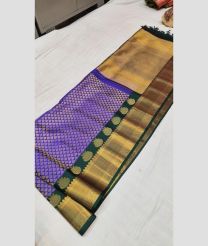 Purple and Pine Green color gadwal pattu handloom saree with temple and kuthu border design -GDWP0001753