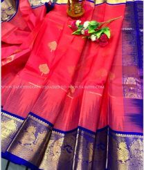 Pink and Blue color kuppadam pattu handloom saree with all over buties with gadwal temple broder design -KUPP0068599