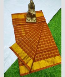 Chestnut and Golden color Uppada Cotton handloom saree with all over jari checks design -UPAT0004433