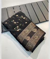 Black color silk sarees with all over printed with 9inch jacquard border design -SILK0017315