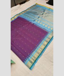 Purple and Sky Blue color gadwal sico handloom saree with all over buties with temple kanchi border design -GAWI0000477