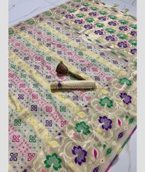 Cream and Rose Pink color silk sarees with meenakari border design -SILK0017794