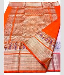 Baby Pink and Orange color venkatagiri pattu sarees with all over lines design -VAGP0000985
