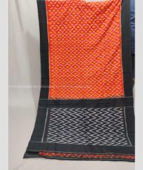 Orange and Black color pochampally Ikkat cotton handloom saree with pochampalli ikkat design -PIKT0000797