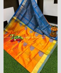 Orange and Blue Ivy color kuppadam pattu handloom saree with all over buttas design -KUPP0097167