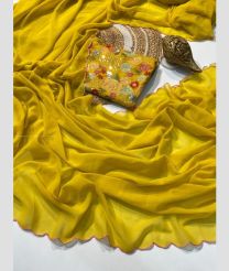Yellow color Georgette sarees with plain with cut work border design -GEOS0024157