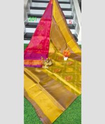 Pink and Yellow color Uppada Soft Silk handloom saree with pochampalli design -UPSF0004100