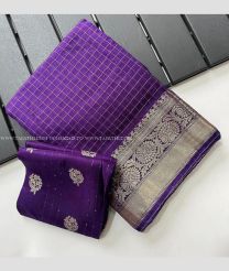 Purple and Golden color Georgette sarees with all over checks with viscose border design -GEOS0024104