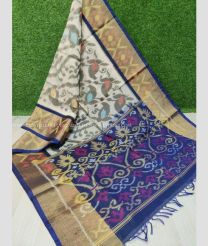 Half White and Navy Blue color ikkat sico sarees handloom saree with All over Pochampally design-IKSS0000009