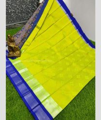 Acid Green and Blue color Chenderi silk handloom saree with all over flower buties design -CNDP0015943