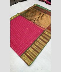 Pink and Dark Green color gadwal sico handloom saree with all over buties with big border design -GAWI0000612