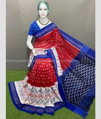 Red and Blue color pochampally Ikkat cotton handloom saree with pochampalli ikkat design saree -PIKT0000366