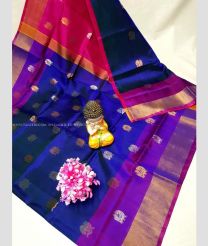 Navy Blue and Pink color uppada pattu handloom saree with all over bb buties design -UPDP0020778
