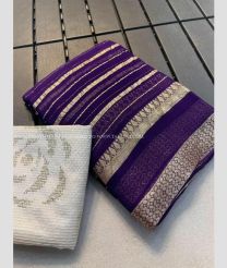 Purple and Half White color Georgette sarees with all over silver lines design -GEOS0015868