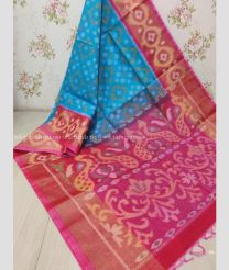 Aqua Blue and Pink color Ikkat sico handloom saree with all over pochampally design saree -IKSS0000276
