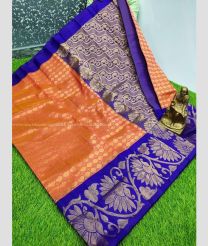 Copper and Navy Blue color Chenderi silk handloom saree with all over design -CNDP0015826