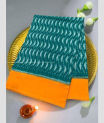 Teal and Orange color pochampally Ikkat cotton handloom saree with all over pochampally spl design -PIKT0000627