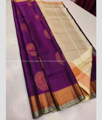 Purple and Cream color soft silk kanchipuram sarees with zari border design -KASS0000418