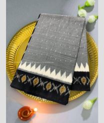 Grey and Cream color pochampally Ikkat cotton handloom saree with pochampalli ikkat design -PIKT0000766