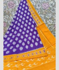 Purple and Mustard Yellow color pochampally Ikkat cotton handloom saree with printed design saree -PIKT0000293