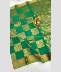 Green and Golden color Chenderi silk handloom saree with all over big buties design -CNDP0015537