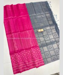 Pink and Grey color soft silk kanchipuram sarees with zari border saree design -KASS0000183