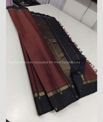 Chestnut and Black color kanchi pattu handloom saree with small border design -KANP0013731