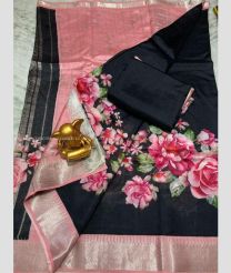 Black and Baby Pink color mangalagiri pattu handloom saree with all over digital printed with 150 by 50 jari border design -MAGP0026231
