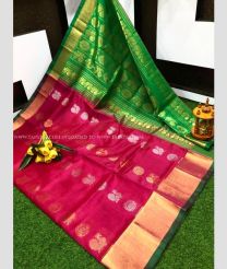 Pink and Green color kuppadam pattu handloom saree with all over buttas design -KUPP0097170
