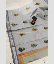 Cream and Grey color Uppada Cotton handloom saree with all over brush printed design -UPAT0004505