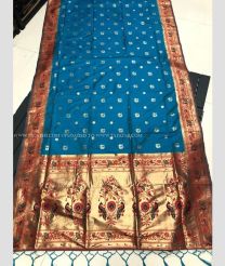 Blue Ivy and Maroon color paithani sarees with pure zari lotus butti design and lotus border -PTNS0005286