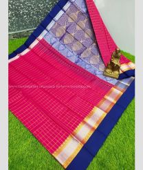 Pink and Navy Blue color Chenderi silk handloom saree with all over checks design -CNDP0016156