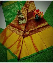Maroon and Green color Chenderi silk handloom saree with kaddy border saree design -CNDP0011941
