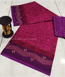 Deep Pink and Purple color Uppada Cotton handloom saree with all over printed design -UPAT0004535