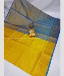 Yellow and Aqua Blue color Uppada Tissue handloom saree with kaddy border saree design -UPPI0000289