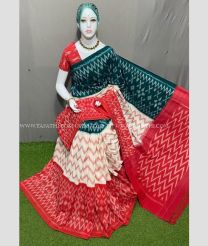 Half White and Red color pochampally Ikkat cotton handloom saree with all over pochampally ikkat design -PIKT0000518