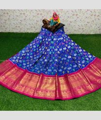 Dark Blue and Pink color Ikkat Lehengas with all over pochamally design -IKPL0000763