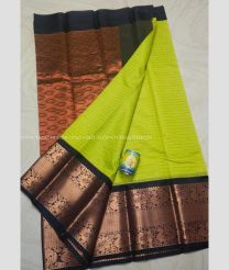 Black and Parrot Green color Chenderi silk handloom saree with all over small checks with kanchi border saree design -CNDP0012099