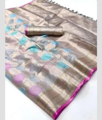 Dark White and Pink color Organza sarees with all overbody zari weaving design -ORGS0002991