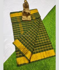 Pine Green and Golden color Uppada Cotton handloom saree with all over jari checks design -UPAT0004434