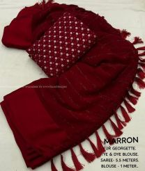 Maroon color Georgette sarees with all over fur woven linings with tassles on pallu design -GEOS0024097