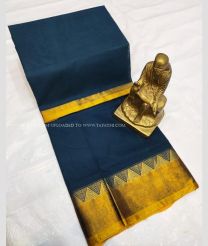 Dark Navy Blue color Tripura Silk handloom saree with plain with temple border design -TRPP0005357