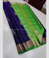 Navy Blue and Green color soft silk kanchipuram sarees with kaddy border saree design -KASS0000395
