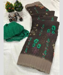Chocolate and Pine Green color Georgette sarees with flower desing with crush work design -GEOS0015224