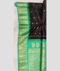 Aquamarine Green and Black color gadwal pattu handloom saree with all over butties saree design -GDWP0000317