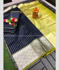Black and Acid Green color Chenderi silk handloom saree with all over buties with kanchi paithani border design -CNDP0015831
